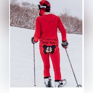 LAZY ONE Flapjack BEAR BUM unisex L 100% cotton knit one piece long john pajamas